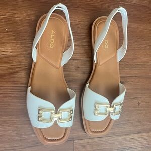 Aldo flat white sandals, size 9